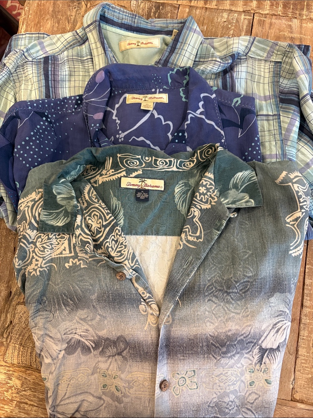 Bundle Lot of Three Vintage Tommy Bahama Silk Campshirts XL and L
